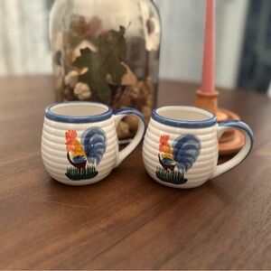 Rooster Design Ceramic Mugs - Blue and White SET OF 2